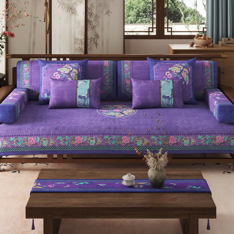 Housse de canapé de style oriental à motifs floraux et papillons - image 2