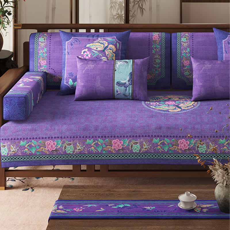Housse de canapé de style oriental à motifs floraux et papillons - image 1