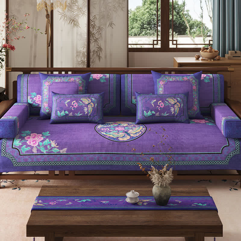 Housse de canapé de style vintage à motifs floraux orientaux et papillons - image 1