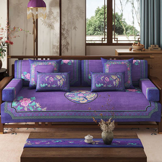 Housse de canapé de style vintage à motifs floraux orientaux et papillons - 110 cm x 300 cm - image 0