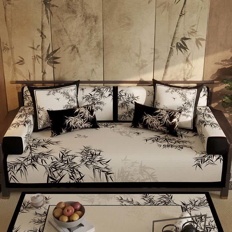 Housse de canapé vintage en feuilles de bambou orientales - protège-canapé - 110 cm x 280 cm - image 0