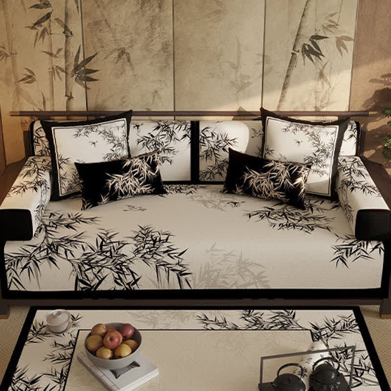 Housse de canapé vintage en feuilles de bambou orientales - image 2
