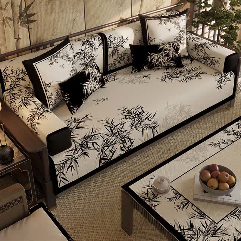 Housse de canapé vintage en feuilles de bambou orientales - image 1