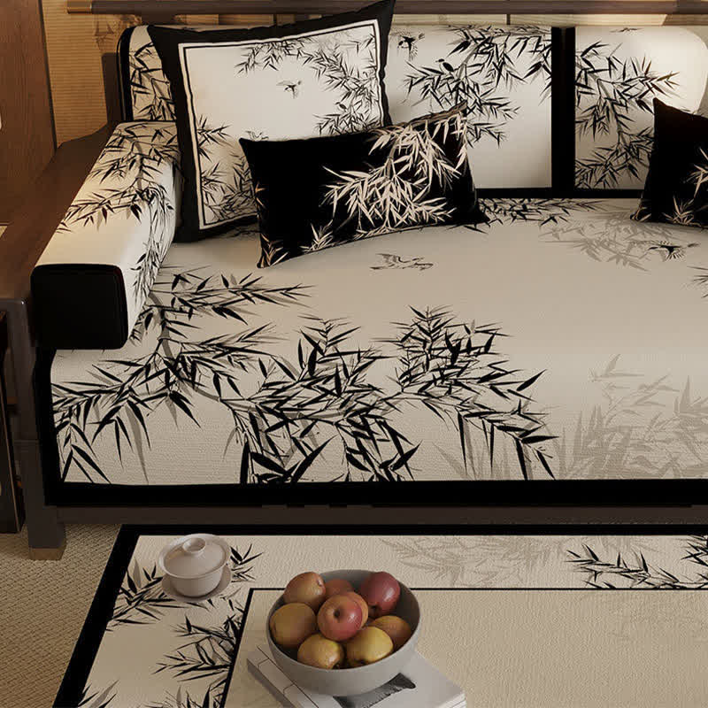 Housse de canapé vintage en feuilles de bambou orientales - image 3