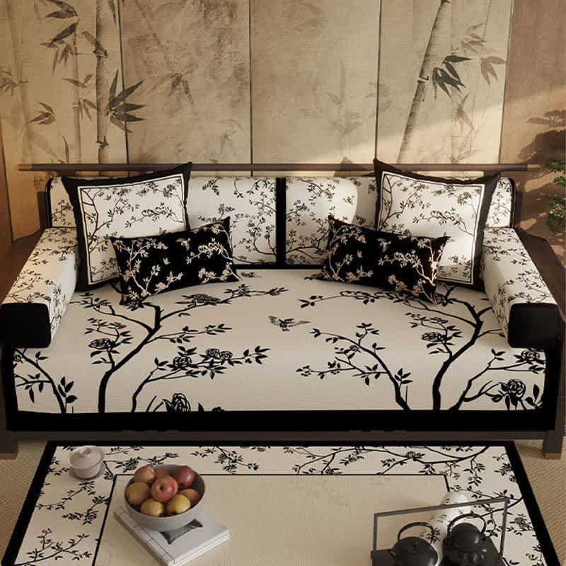 Housse de canapé style vintage ornée de branches et de fleurs orientales - image 3
