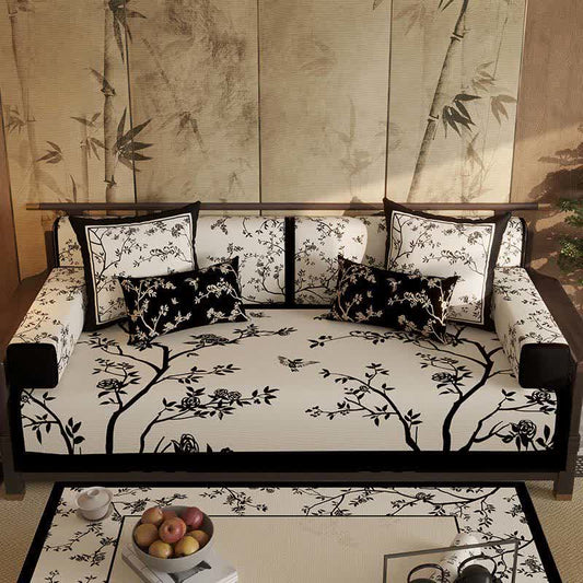 Housse de canapé style vintage ornée de branches et de fleurs orientales - protège-canapé - 110 cm x 280 cm - image 0