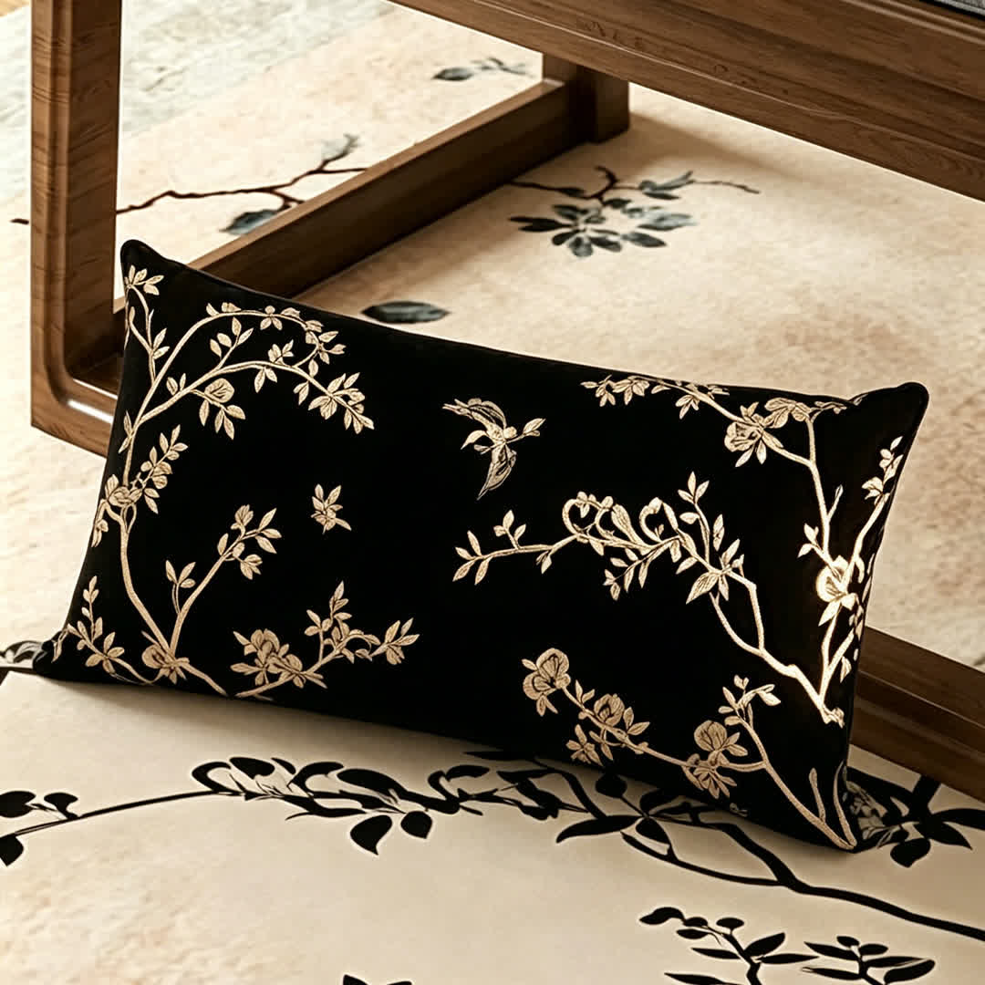 Housse de canapé style vintage ornée de branches et de fleurs orientales - coussins décoratifs - 30 cm x 50 cm - image 6