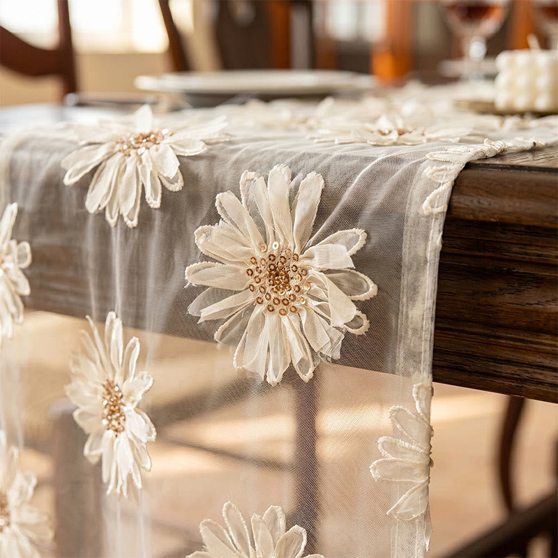 Nappe de style campagnard français à motifs floraux et à pompons - image 2