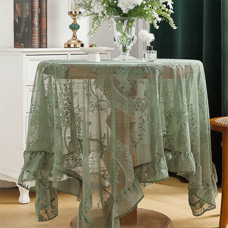 Nappe romantique à dentelle florale et bordure à volants - 150 cm x 300 cm - rectangle - Vert - image 3