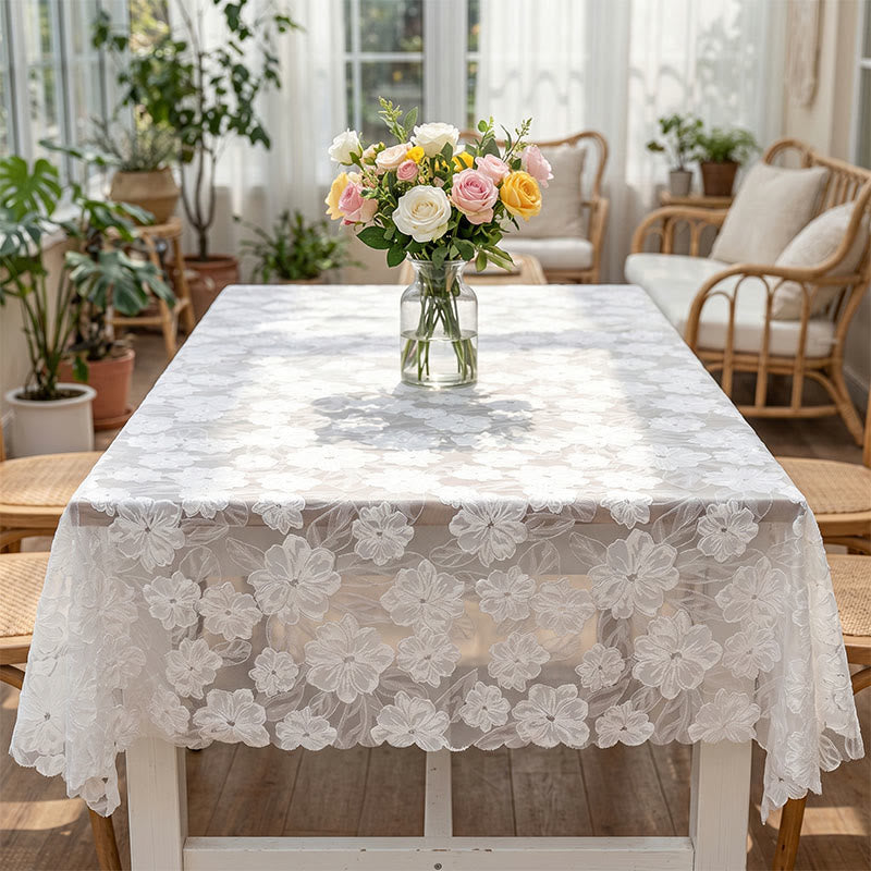 Nappe en dentelle de camélia et jacquard - image 1