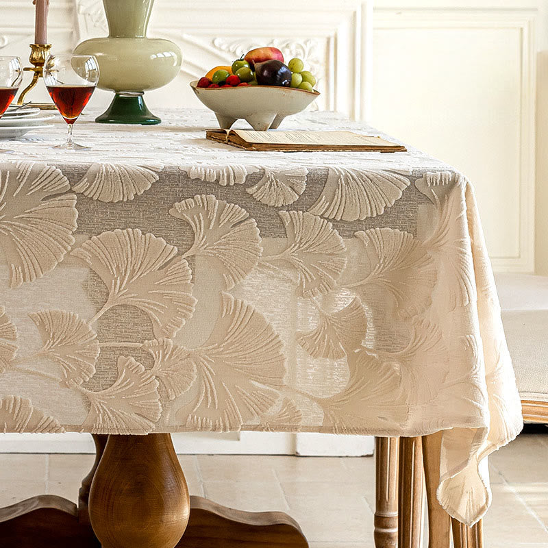 Nappe élégante à motif jacquard de feuilles de ginkgo - 140 cm x 260 cm - Beige - image 4