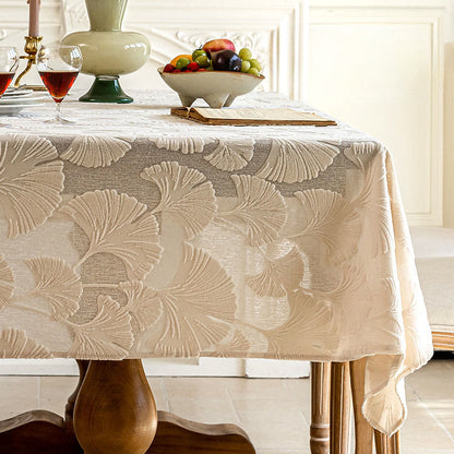 Nappe élégante à motif jacquard de feuilles de ginkgo - 140 cm x 260 cm - Beige - image 4