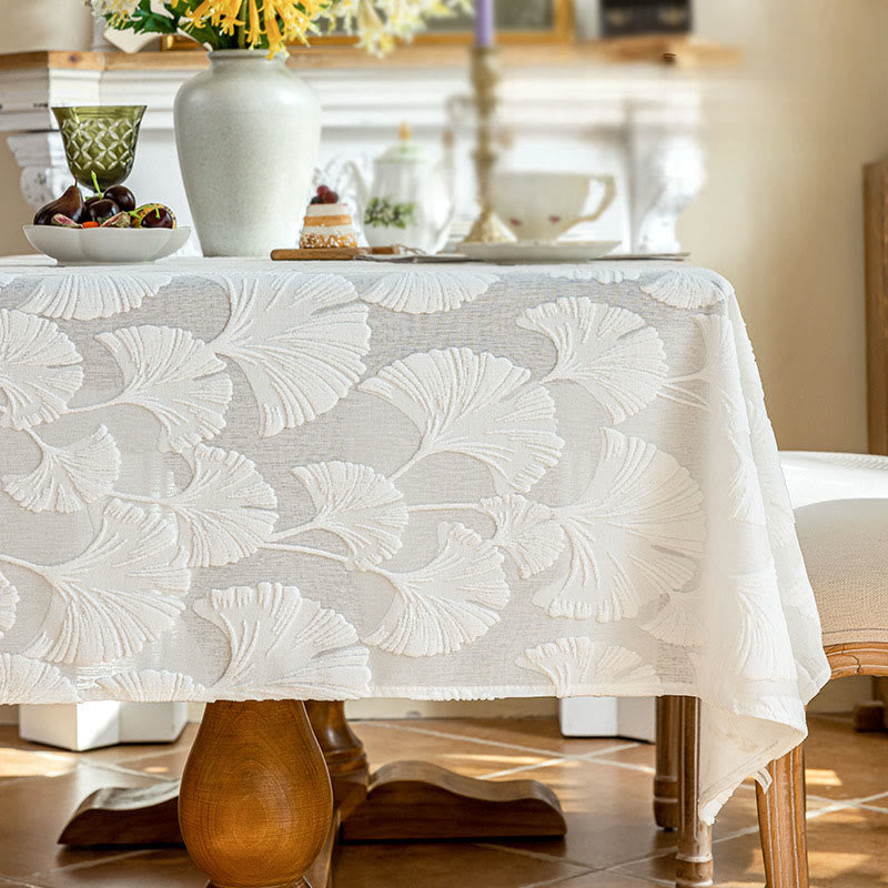 Nappe élégante à motif jacquard de feuilles de ginkgo - 140 cm x 260 cm - Blanc - image 0