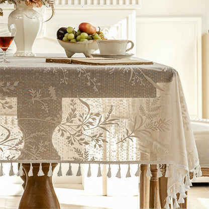 Nappe romantique à motif floral, dentelle de feuilles et pompons - 140 cm x 260 cm - Beige - image 3