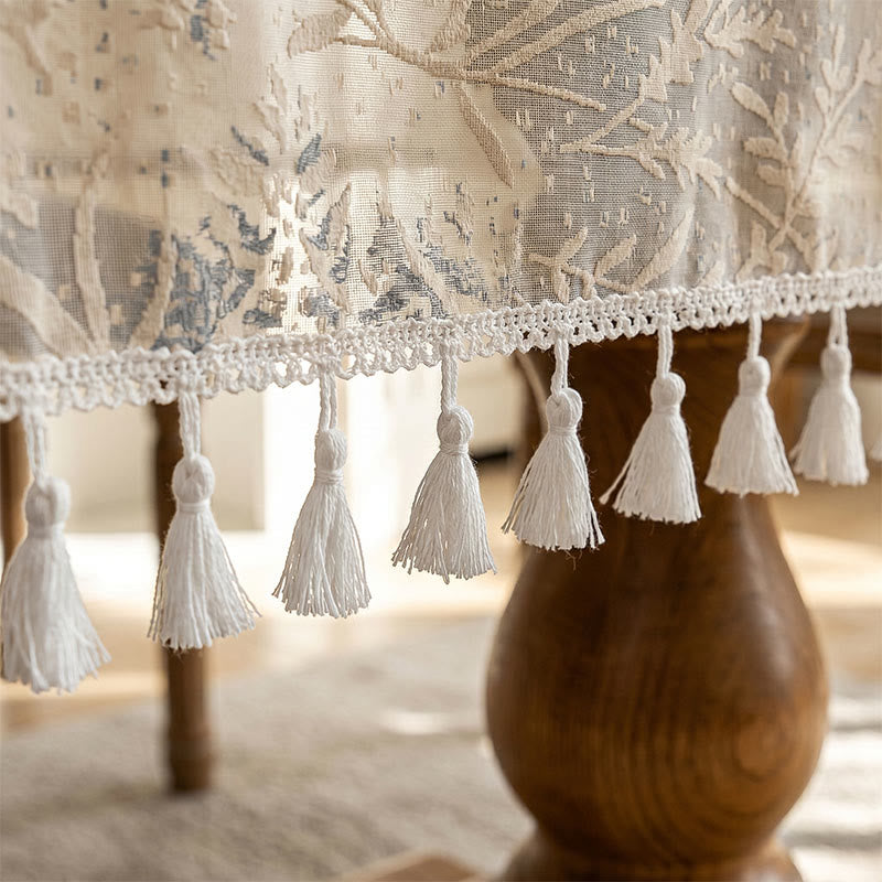 Nappe romantique à motif floral, dentelle de feuilles et pompons - image 5