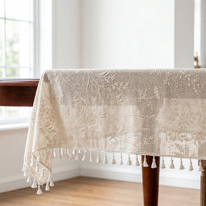 Nappe romantique à motif floral, dentelle de feuilles et pompons - image 4