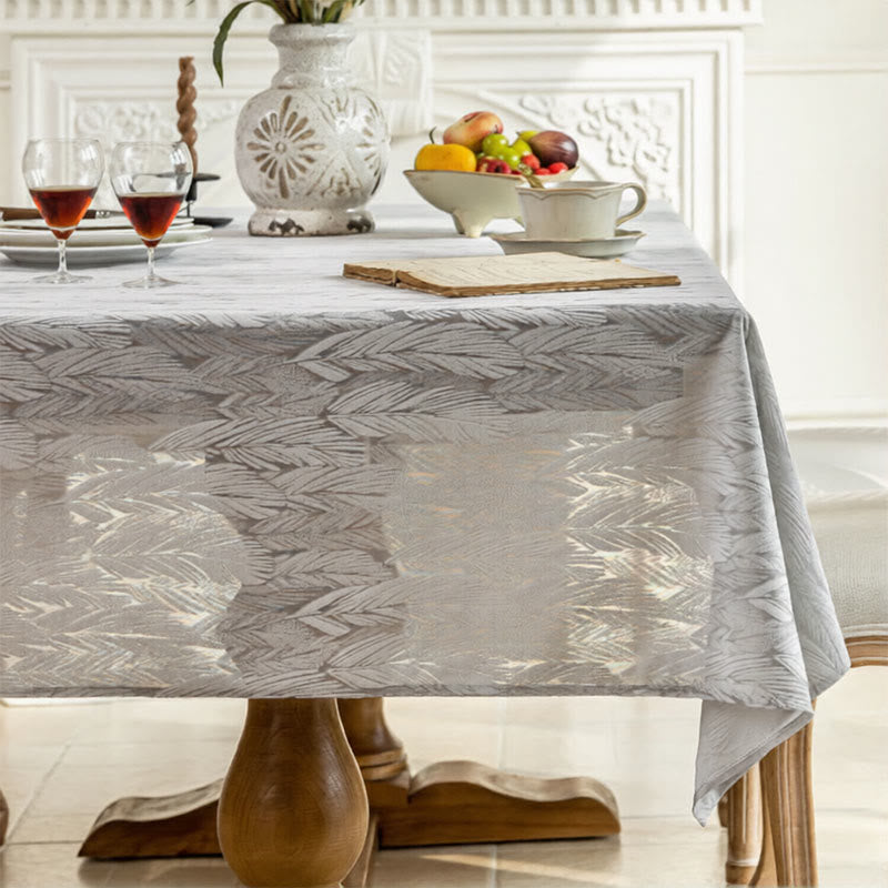 Nappe à motif de feuilles et à motif jacquard - 140 cm x 260 cm - Gris - image 5