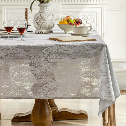 Nappe à motif de feuilles et à motif jacquard - 140 cm x 260 cm - Gris - image 5