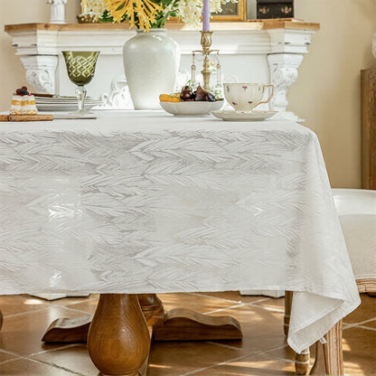 Nappe à motif de feuilles et à motif jacquard - 140 cm x 260 cm - Blanc - image 0