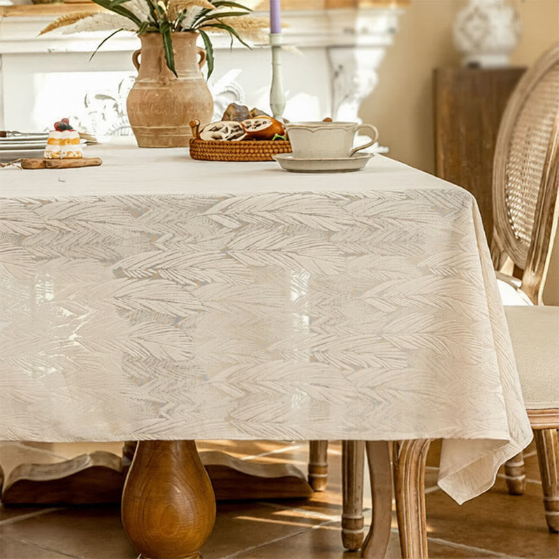 Nappe à motif de feuilles et à motif jacquard - 140 cm x 260 cm - Beige - image 2
