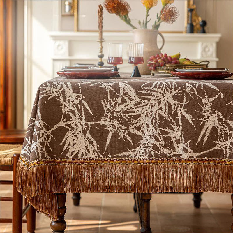 Nappe vintage en jacquard de bambou avec pompons - 112" - Rond - Brun - image 6