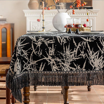 Nappe vintage en jacquard de bambou avec pompons - 112" - Rond - Noir - image 3