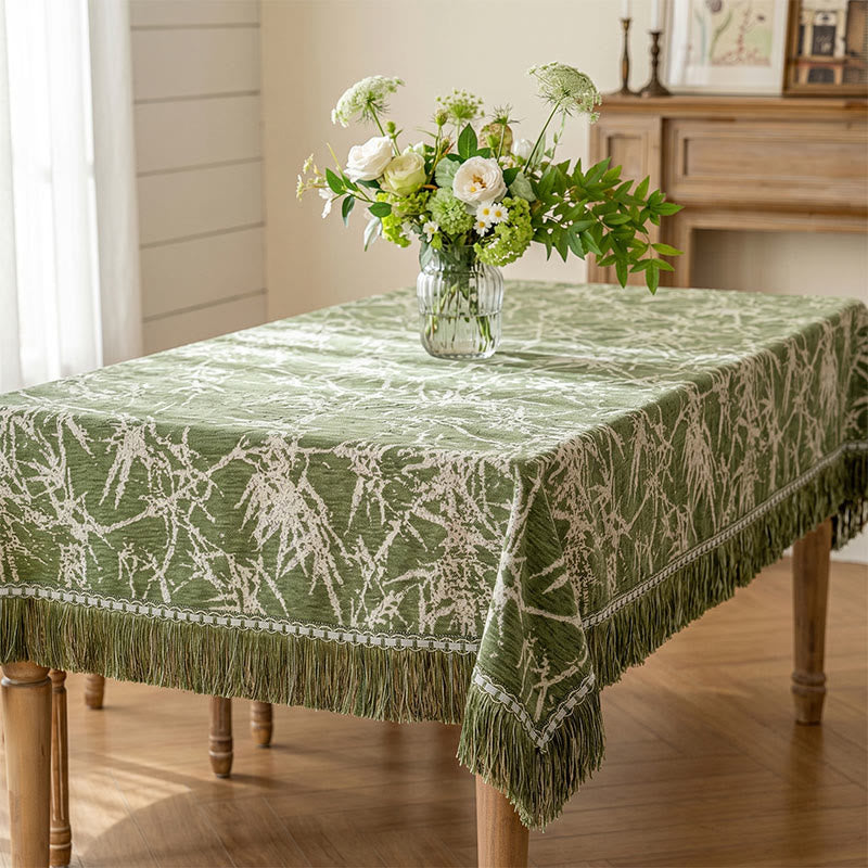 Nappe vintage en jacquard de bambou avec pompons - image 1