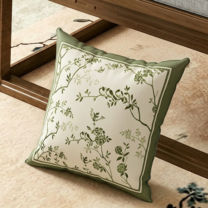 Housse de canapé vintage à motifs de branches vertes et de fleurs - coussins décoratifs - 45 cm x 45 cm - image 3