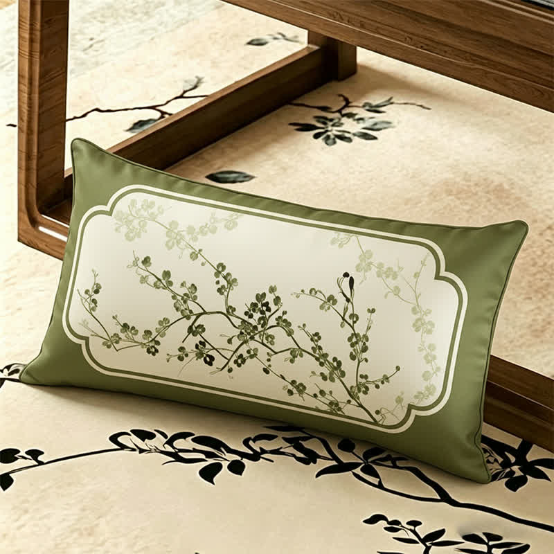 Housse de canapé vert vintage à motif de fleurs de prunier - coussins décoratifs - 30 cm x 50 cm - image 3