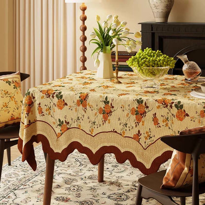 Nappe vintage en coton et lin à motif de roses mensuelles - 140 cm x 220 cm - rectangle - image 0