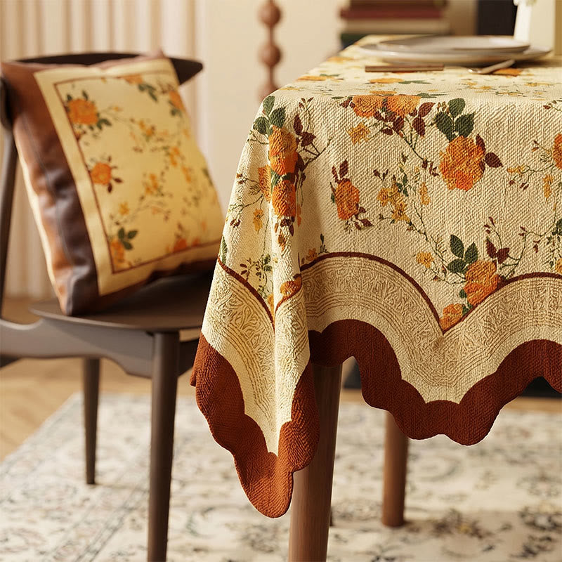 Nappe vintage en coton et lin à motif de roses mensuelles - image 2