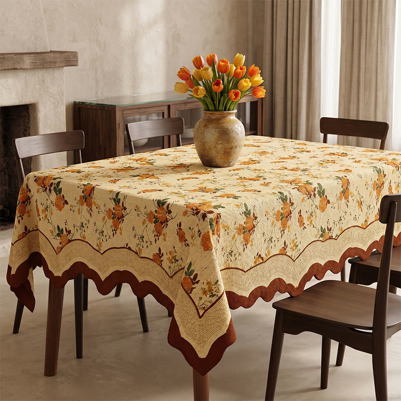 Nappe vintage en coton et lin à motif de roses mensuelles - image 1