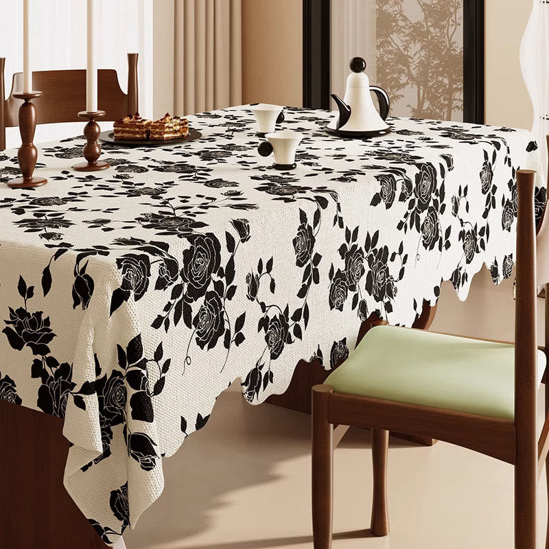 Nappe luxueuse en coton et lin à motif de roses noires - 140 cm x 220 cm - rectangle - image 0