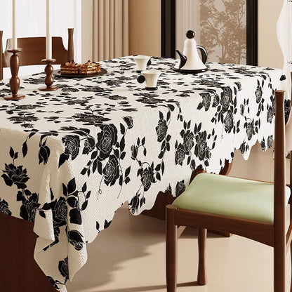 Nappe luxueuse en coton et lin à motif de roses noires - 140 cm x 220 cm - rectangle - image 0