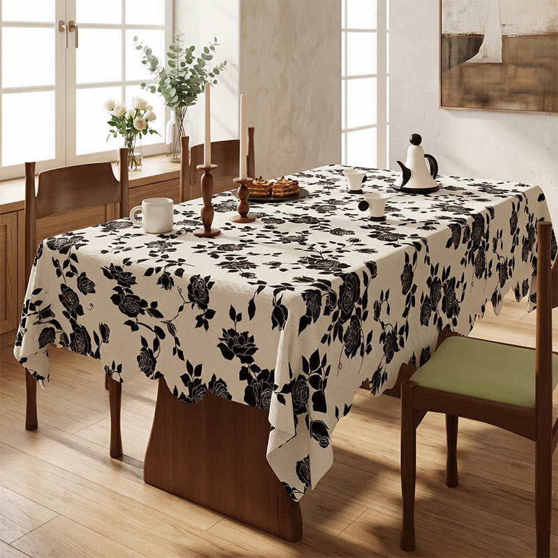 Nappe luxueuse en coton et lin à motif de roses noires - image 1