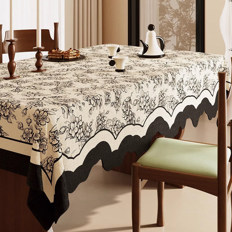 Nappe en coton et lin noir à motif floral - 140 cm x 220 cm - rectangle - image 0