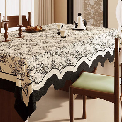 Nappe en coton et lin noir à motif floral - 140 cm x 220 cm - rectangle - image 0