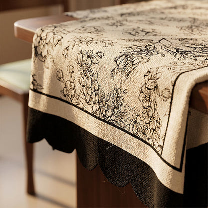 Nappe en coton et lin noir à motif floral - image 1