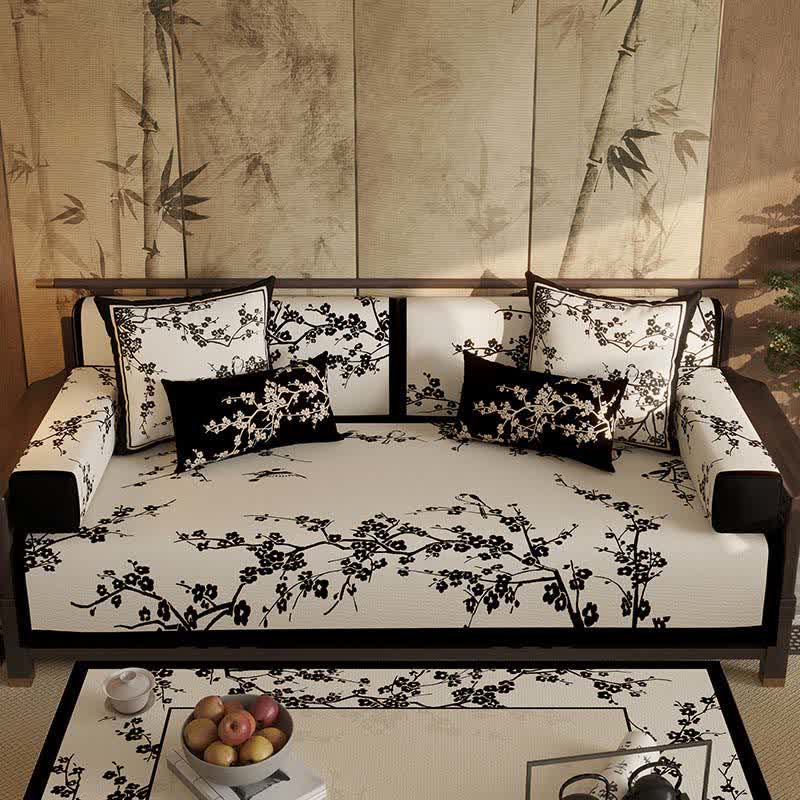 Housse de canapé vintage à fleurs de prunier - protège-canapé - 110 cm x 280 cm - image 0