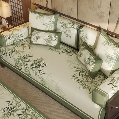 Housse de canapé de style vintage avec feuille de bambou verte - image 2