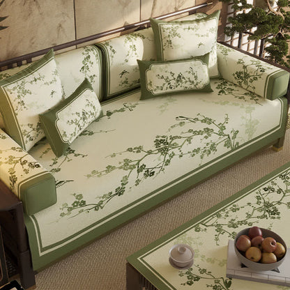 Housse de canapé vert vintage à motif de fleurs de prunier - image 1