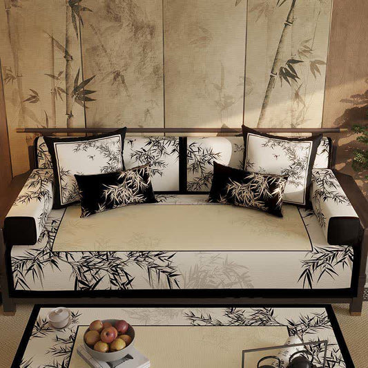 Housse de canapé vintage confectionnée à partir d'élégantes feuilles de bambou - protège-canapé - 110 cm x 280 cm - image 0
