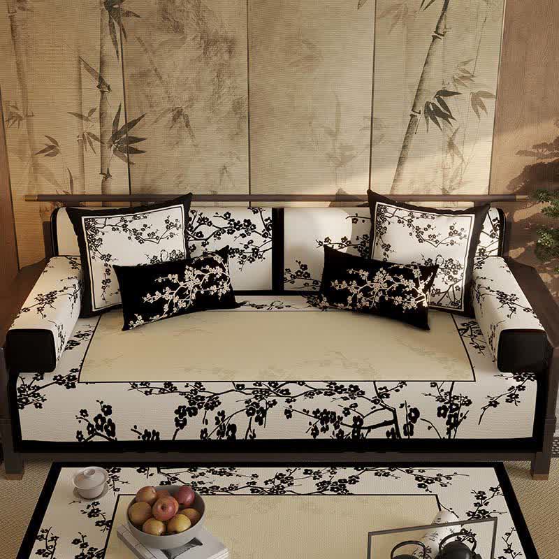 Housse de canapé à motif de fleurs de prunier orientales - protège-canapé - 110 cm x 280 cm - image 0