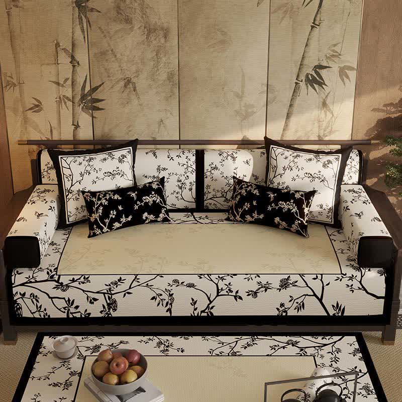Housse de canapé de style vintage à motif floral oriental - protège-canapé - 110 cm x 280 cm - image 0