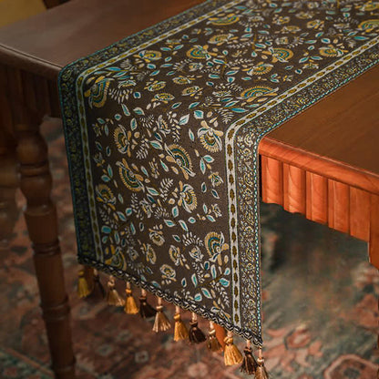Chemin de table à motif jacquard de branches vintage et à pompons - Café - 35 cm x 300 cm - image 10