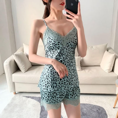 Ensemble short et peignoir à imprimé léopard avec bordure en dentelle - image 7