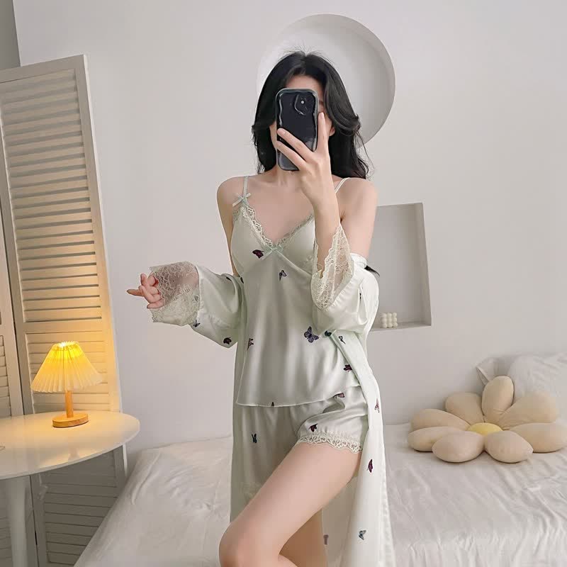 Ensemble pyjama avec bordure en dentelle papillon - image 12