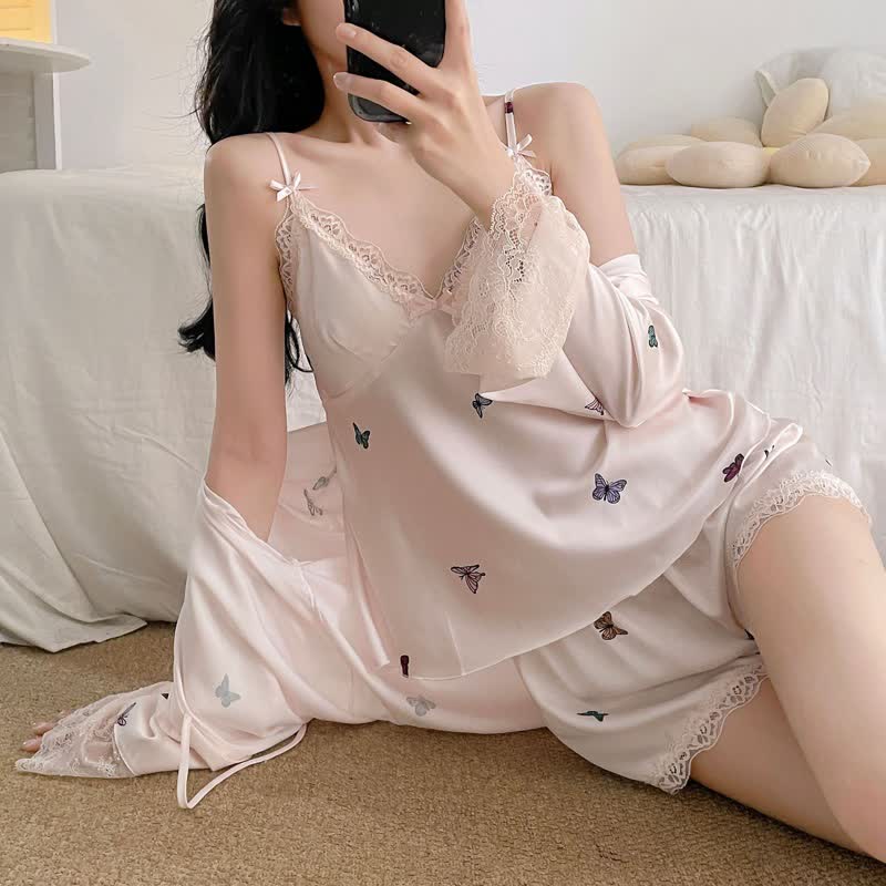 Ensemble pyjama avec bordure en dentelle papillon - image 7