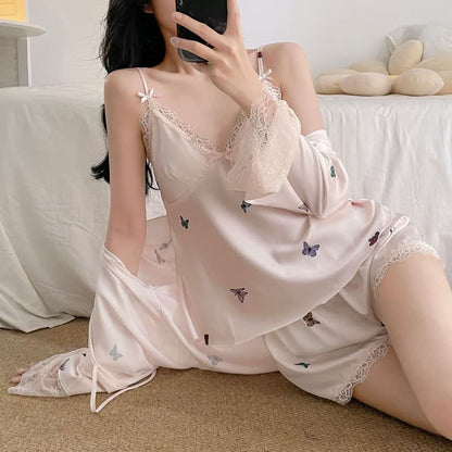 Ensemble pyjama avec bordure en dentelle papillon - image 7