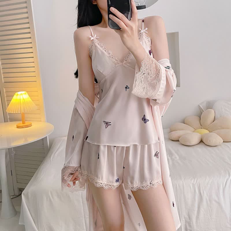 Ensemble pyjama avec bordure en dentelle papillon - image 6